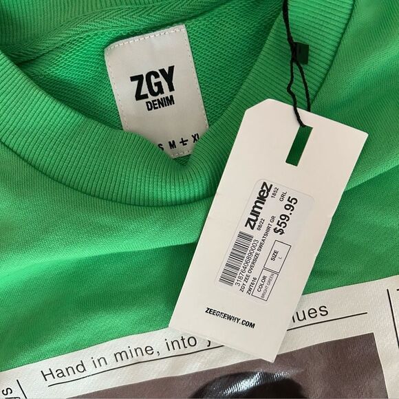 ZGY Denim Oversized Graphic Sweatshirt Size Large NWT - Picture 7 of 7